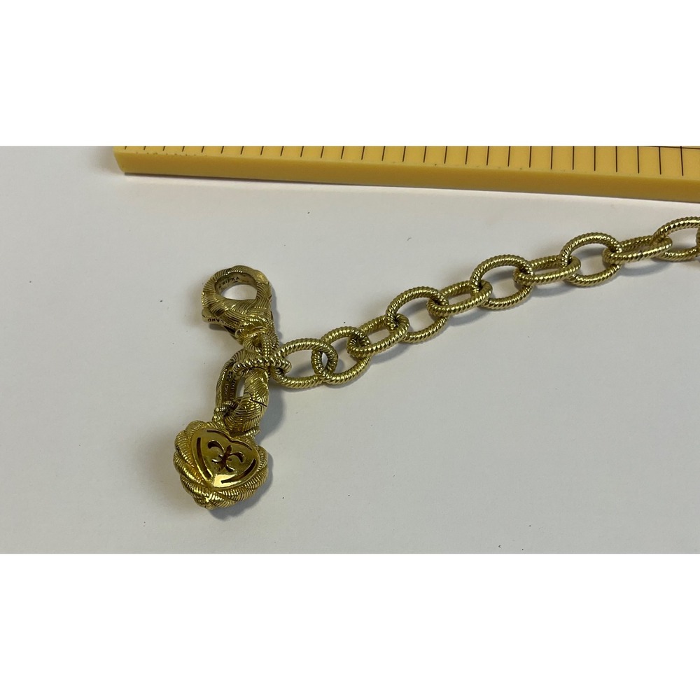 Judith Ripka Gold Tone Textured Link Heart Charm Bracelet Crystal Accents 7.75" - Picture 4 of 5